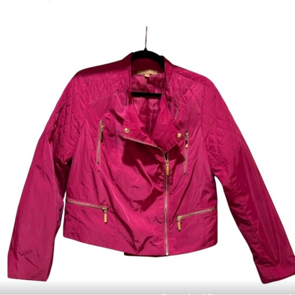 Moto/Biker Jacket Ellen Tracy cropped Women's beautiful Pink with gold zippers